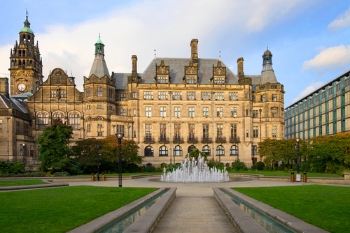 Protestors remove Israeli flag from Sheffield town hall image